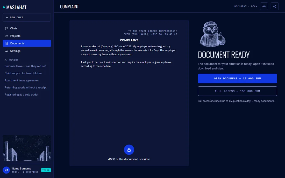 Maslahat chat: Document