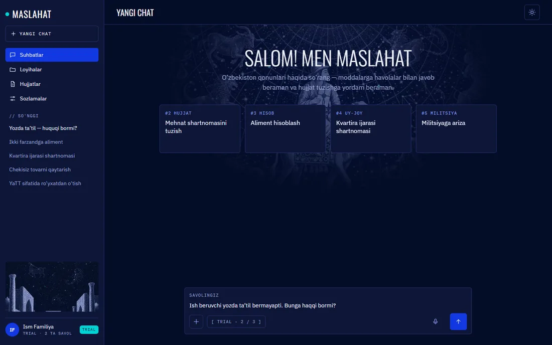 Maslahat chati: Savol